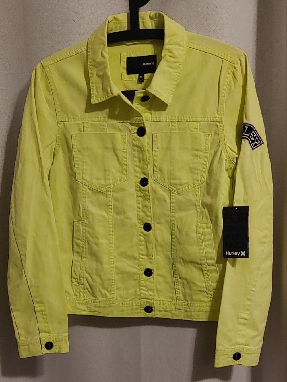 Hurley Women's Neon Yellow Jean Jacket, Button-Front